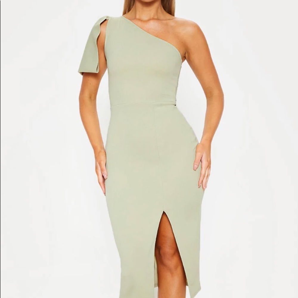 Sage green one-shoulder dress